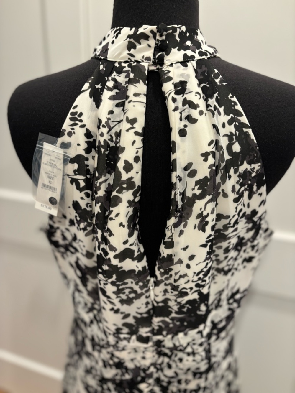 White House Black Market NEW Chiffon Halter Floral Midi Dress White Black 12 - Picture 7 of 16